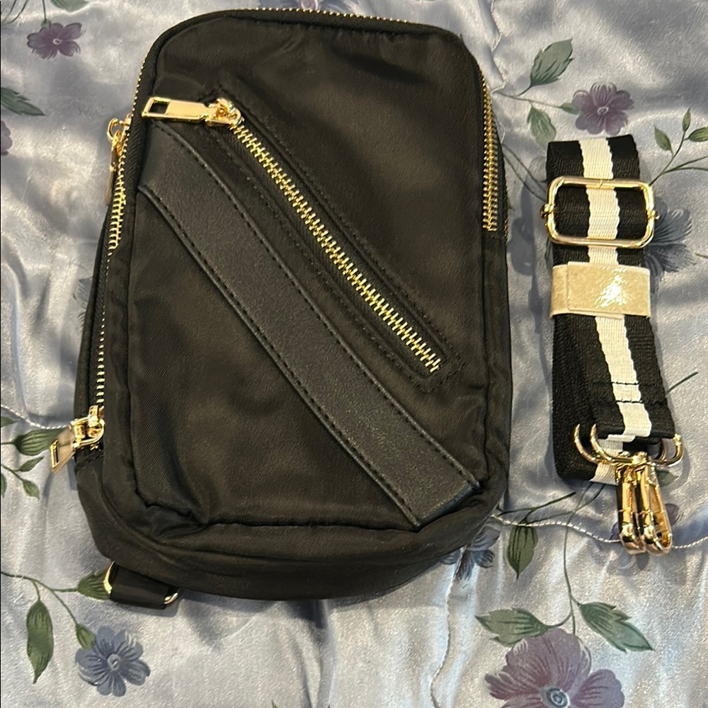 NWOT Black Crossbody Bag with Gold Accents
